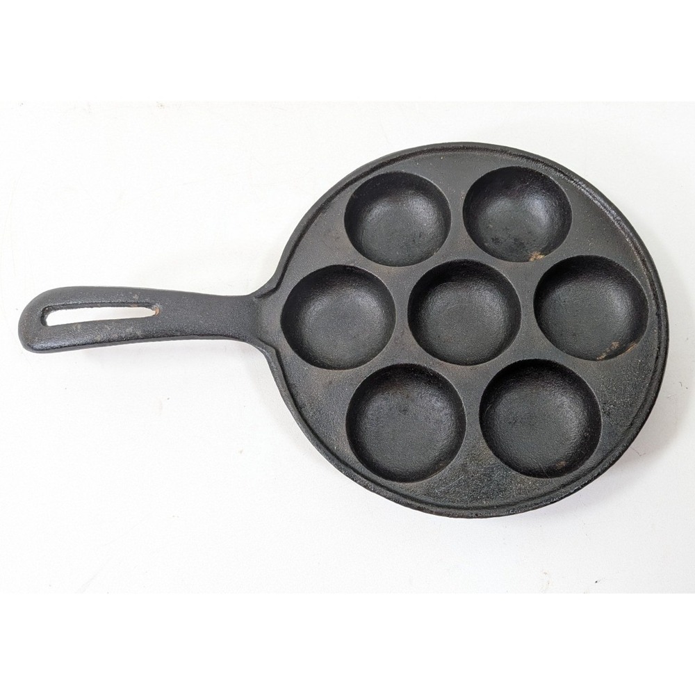 Vintage Cast Iron Danish Cake Pan Restored for Stuffed Pancake and poached egg